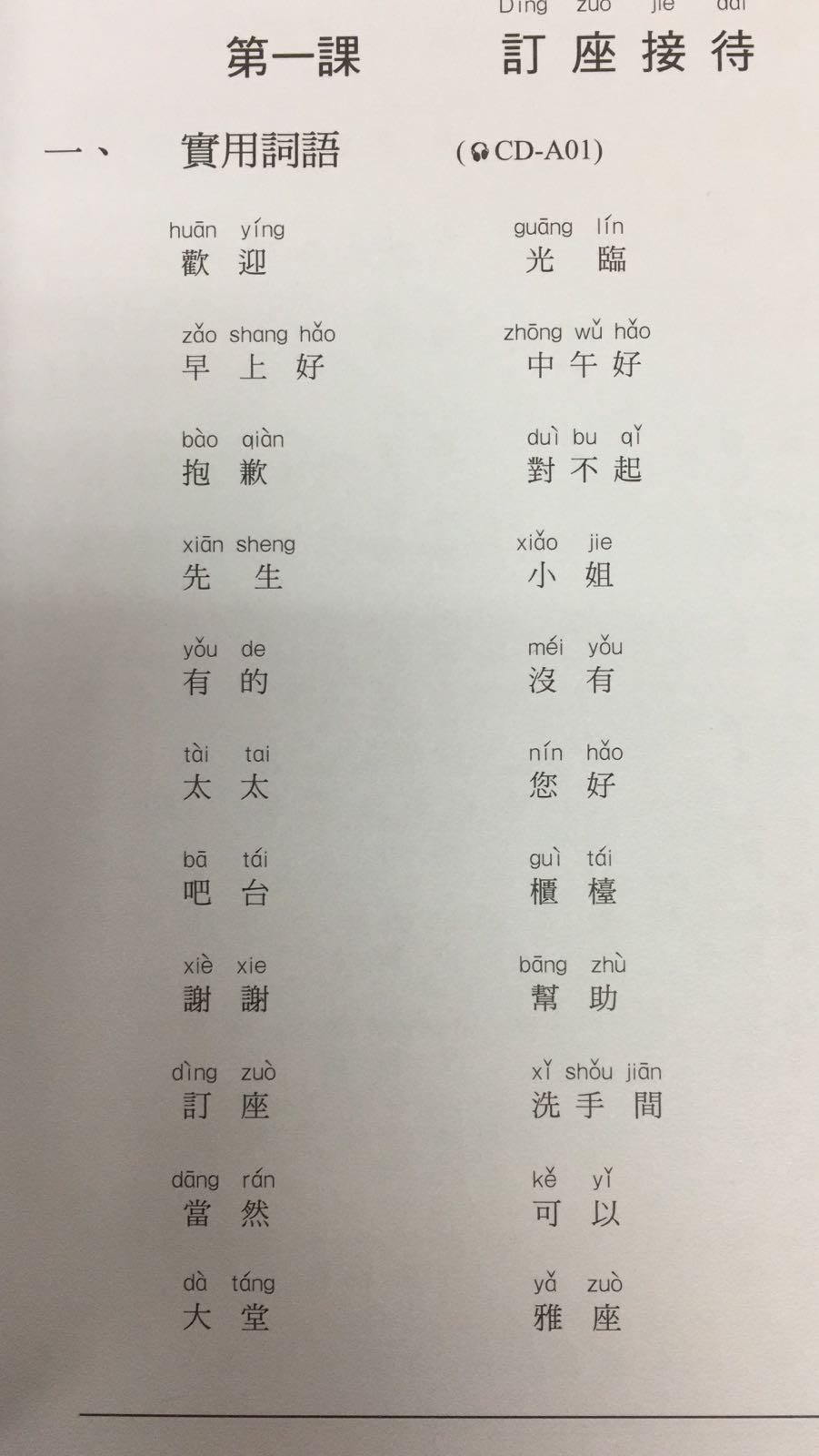 酒樓餐廳– 速成普通話